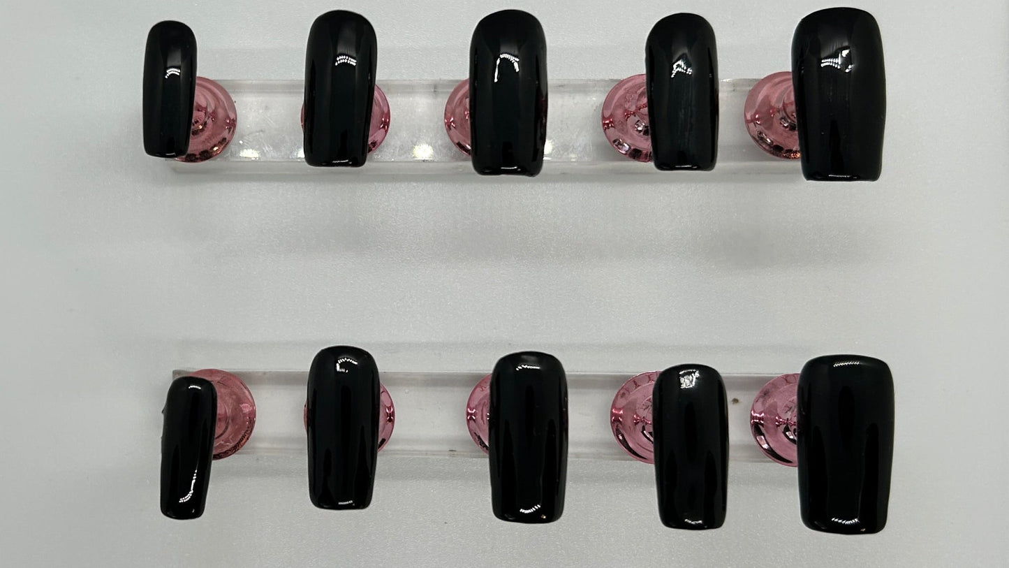 Festive Noir Gel Nail Set - Glossy Black & Festive Glitter Gel Nails