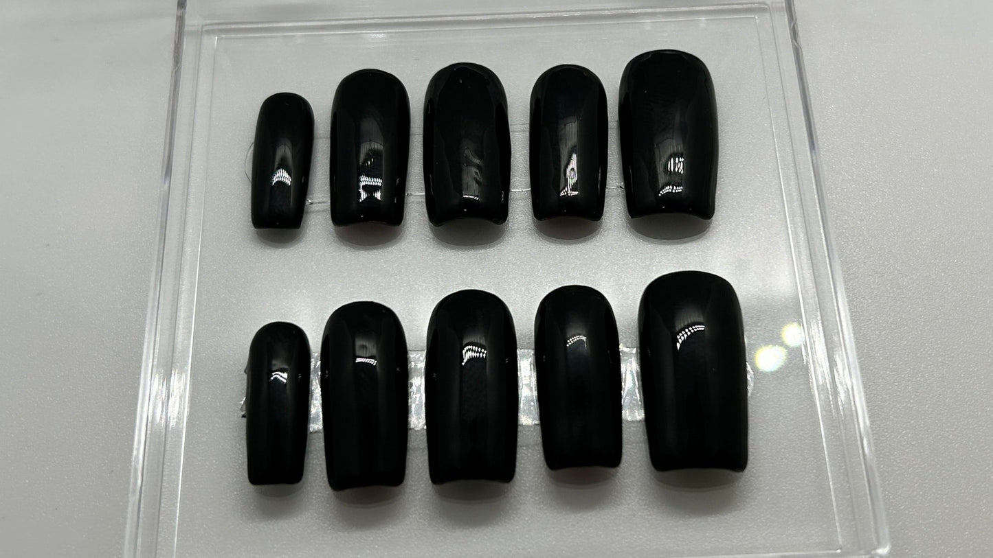 Festive Noir Gel Nail Set - Glossy Black & Festive Glitter Gel Nails
