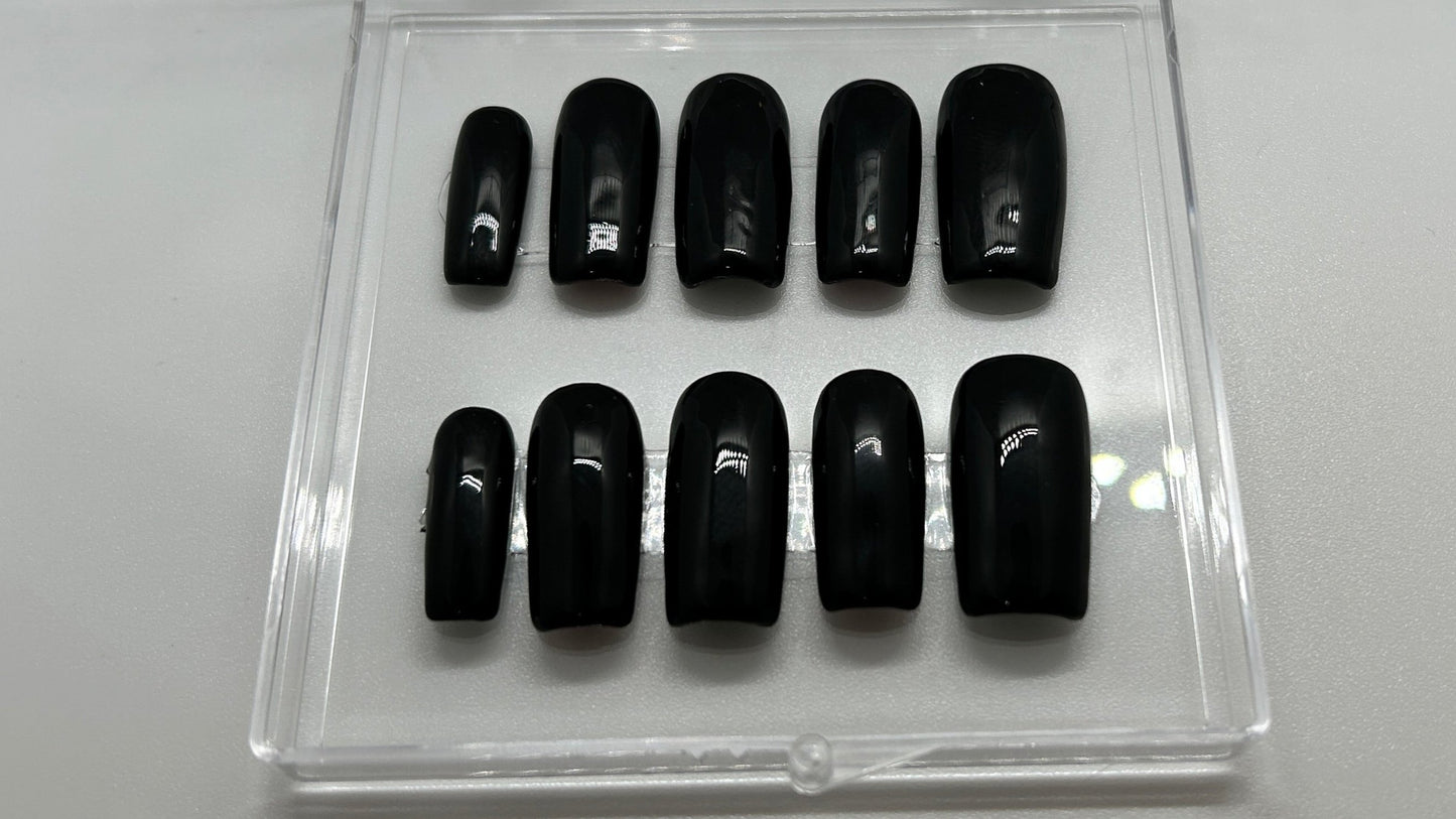Festive Noir Gel Nail Set - Glossy Black & Festive Glitter Gel Nails