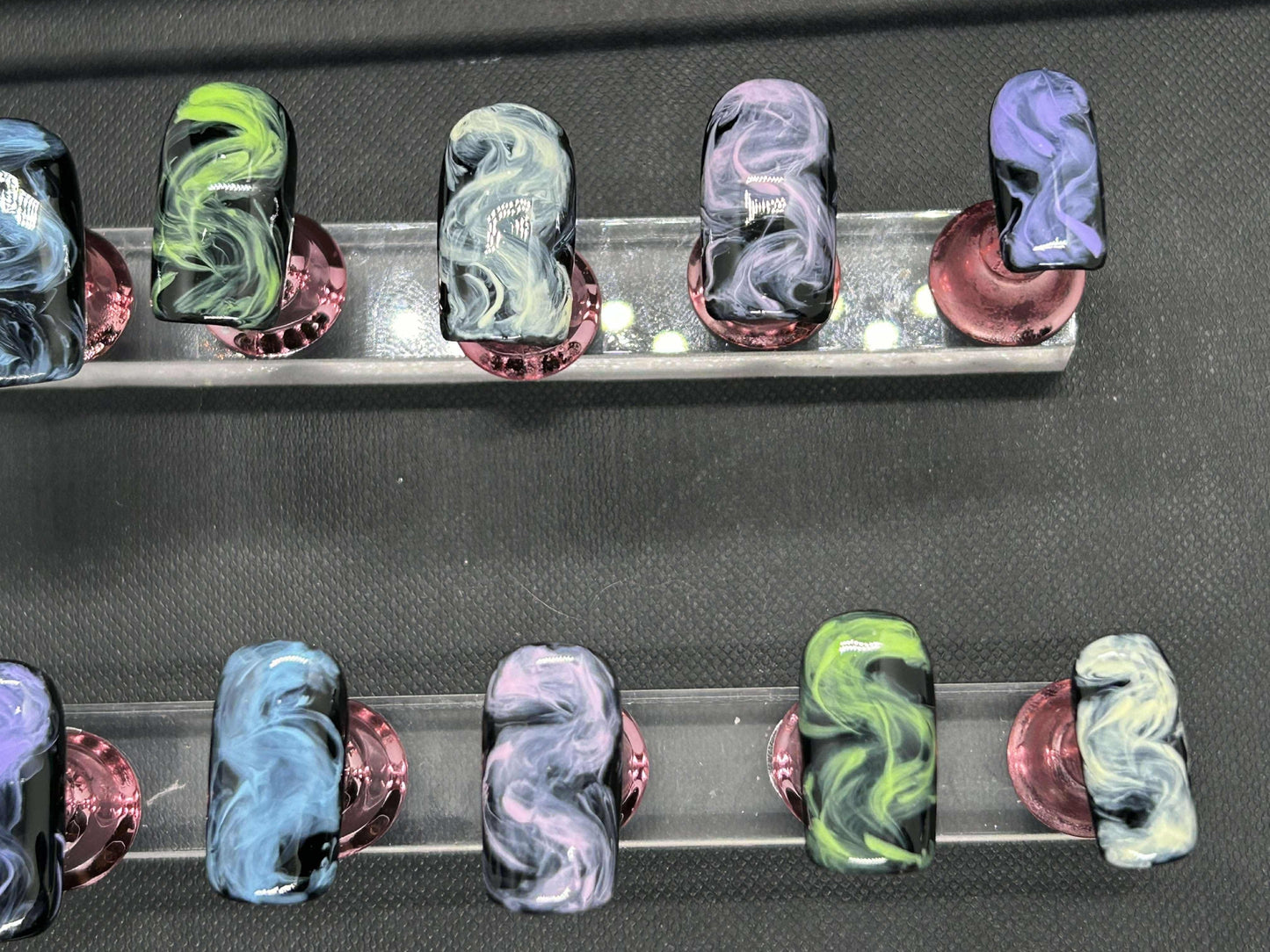 Glow-in-the-dark smokey swirl press-on nails