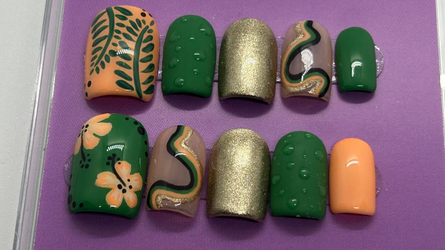 Jungle Bloom Gel Nails by AmiEZ Nails