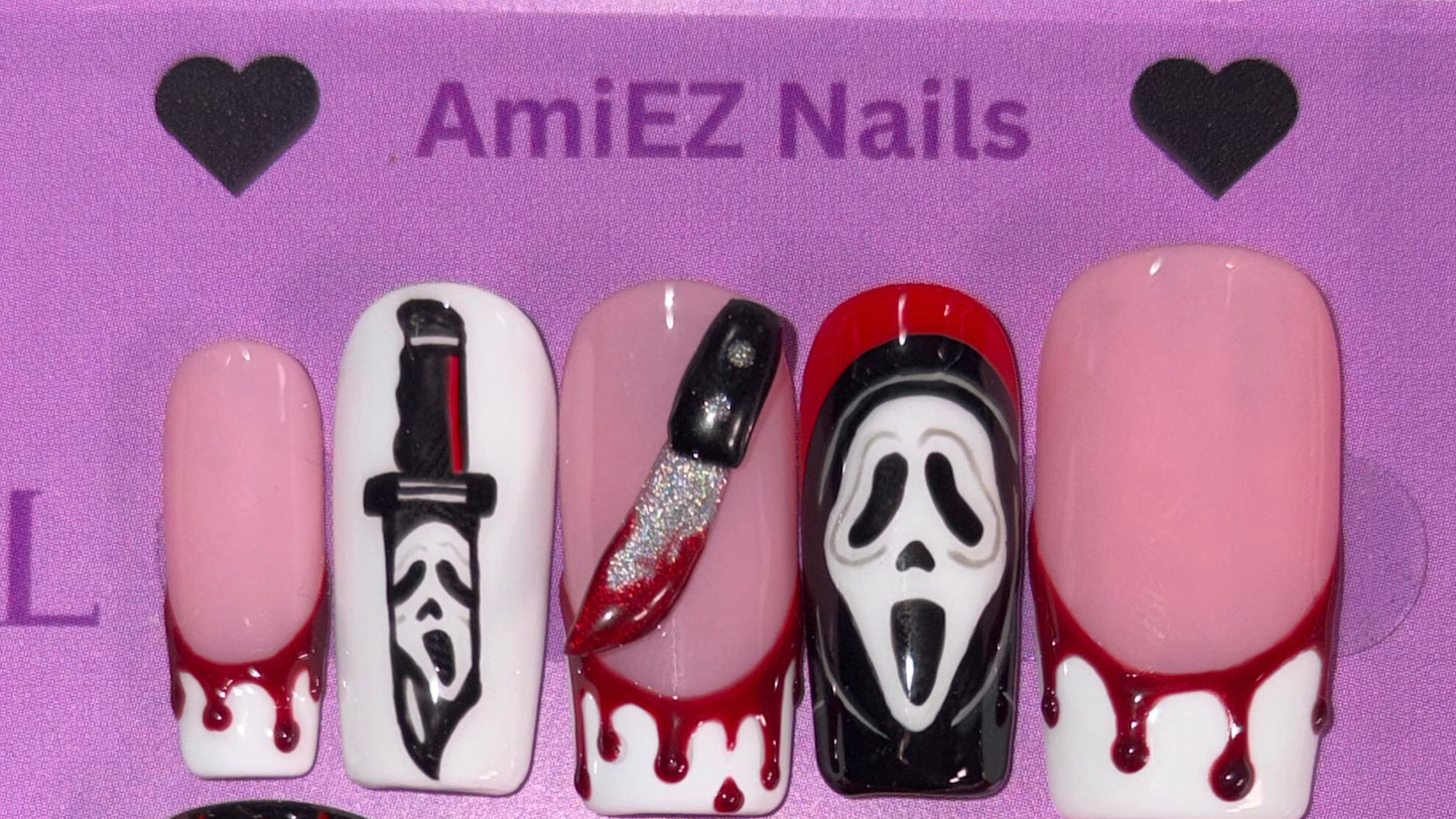 AmieZ Nails nail art set with various designs on a purple card
