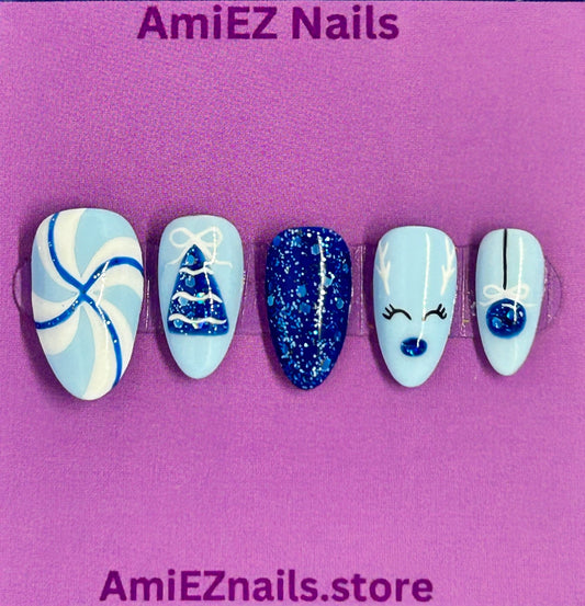 Blue Christmas Nail Set